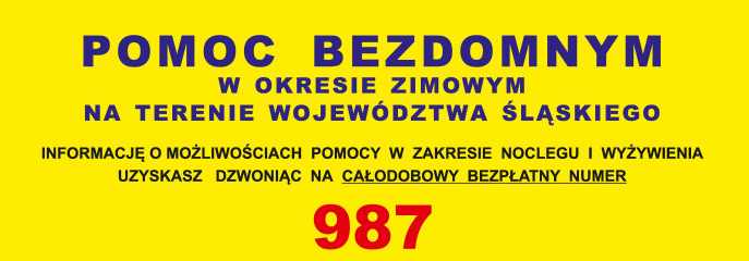 informacja na żółtym tle mówiąca o bezpłatnym numerze dla osób bezdomnych