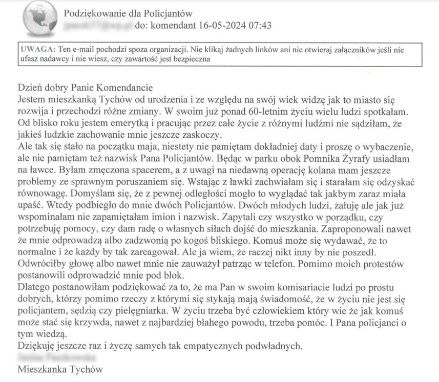 treść podziękowań