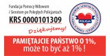 Na biało-czerwonym tle logo fundacji i numer KRS