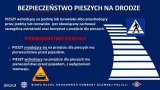 grafika z informacjami o zmianach przepisów: BEZPIECZEŃSTWO PIESZYCH NA DRODZE Wybrane zmiany w przepisach ruchu drogowego obowiązujące od 1.06.2021 r.Pieszy wchodzący na jezdnię lub torowisko albo przechodzący przez jezdnię lub torowisko jest obowiązany zachować szczególną ostrożność oraz korzystać z przejścia dla pieszych. PIERWSZEŃSTWO PIESZYCH Pieszy znajdujący się na przejściu dla pieszych ma pierwszeństwo przed pojazdem. Pieszy wchodzący na przejście dla pieszych ma pierwszeństwo przed pojazdem, z wyłączeniem tramwaju. BIURO RUCHU DROGOWEGO KOMENDY GŁÓWNEJ POLICJI