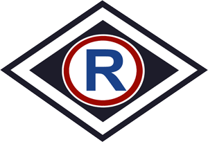Grafika przedstawiająca logo Wydziału Ruchu Drogowego: romb i umieszczona w nim litera R.