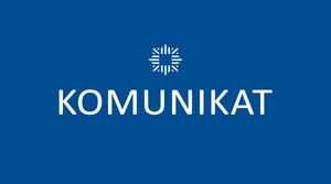 Na niebieskim tle napis o treści: komunikat. Powyżej napisu logo Policji.