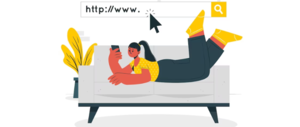 Grafika przedstawiająca kobietę leżącą na kanapie, która trzyma w ręku telefon.
