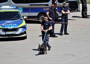 Na zdjęciu policjant z psem służbowym.