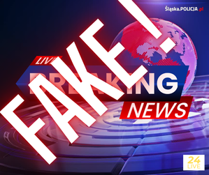 Grafika przedstawia napis fake news