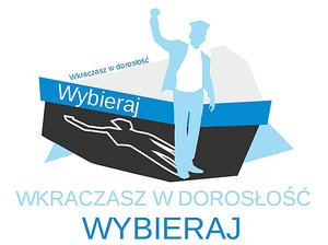 Logo kampanii Wkraczasz w Dorosłość Wybieraj, postać mężczyzny z uniesioną prawą ręką.