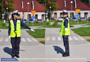 Na zdjęciu umundurowana policjantka ruchu drogowego podczas ręcznego kierowania ruchem