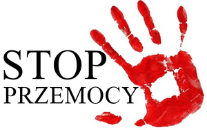 grafika-napis STOP PRZEMOCY, czerwona dłoń