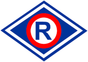 Logo ruchu drogowego, litera R w rombie