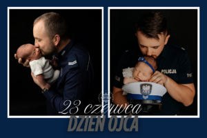 dwa zdjęcia przedstawiające policjantów z małymi dziećmi
