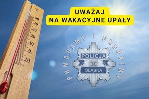 Zdjęcie przedstawiające termometr i logo śląskiej Policji