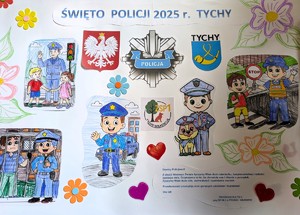 Na zdjęciu plakat wykonany przez dzieci z okazji obchodów Święta Policji w Tychach
