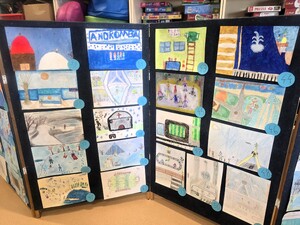 Kolorowe zdjęcie prac plastycznych wykonanych przez uczestników konkursu.