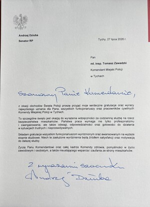 List gratulacyjny od gości honorowych.