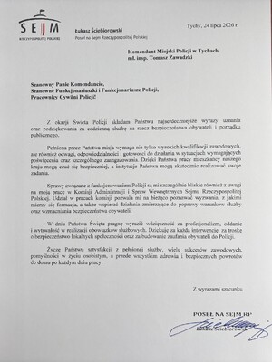 List gratulacyjny od gości honorowych.
