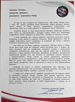 List gratulacyjny od gości honorowych.