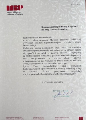 List gratulacyjny od gości honorowych.