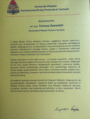 List gratulacyjny od gości honorowych.