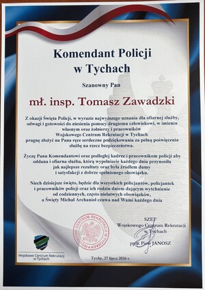 List gratulacyjny od gości honorowych.
