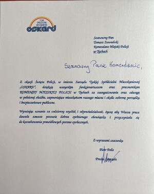 List gratulacyjny od gości honorowych.