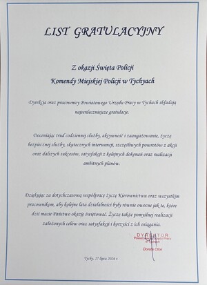 List gratulacyjny od gości honorowych.