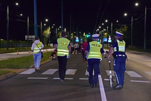 Funkcjonariusze Ruchu Drogowego prowadzą czynności na miejscu wypadku